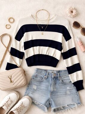 Garage Navy and Cream Striped Top - Size XS EUC